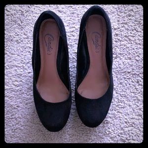 Black Suede Closed Toe Wedges